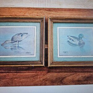 vintage bob hayes set of two duck pictures signed and dated Bob Haynes 1972